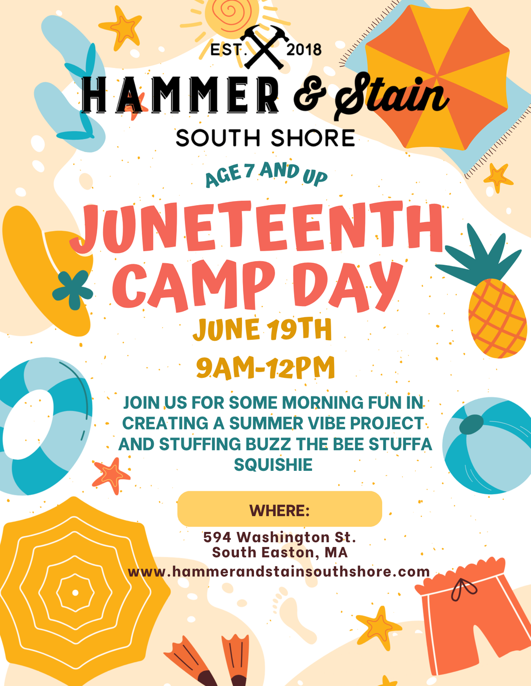 6/19/2026 Summer Vibes Juneteenth Camp Day for Kids Ages 7+ 9am-12pm