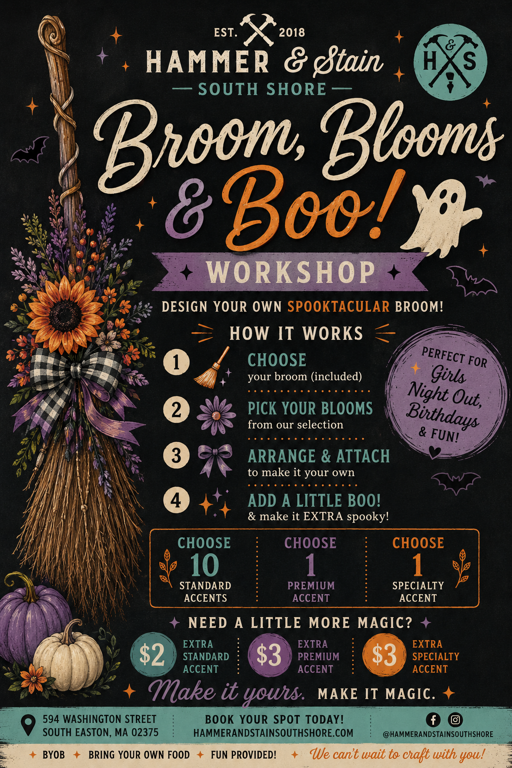 10/6/2026 (6pm) TUESDAY 🎃🧹 Brooms, Blooms & Boo! Workshop (SPECIAL INTRO PRICE $60)
