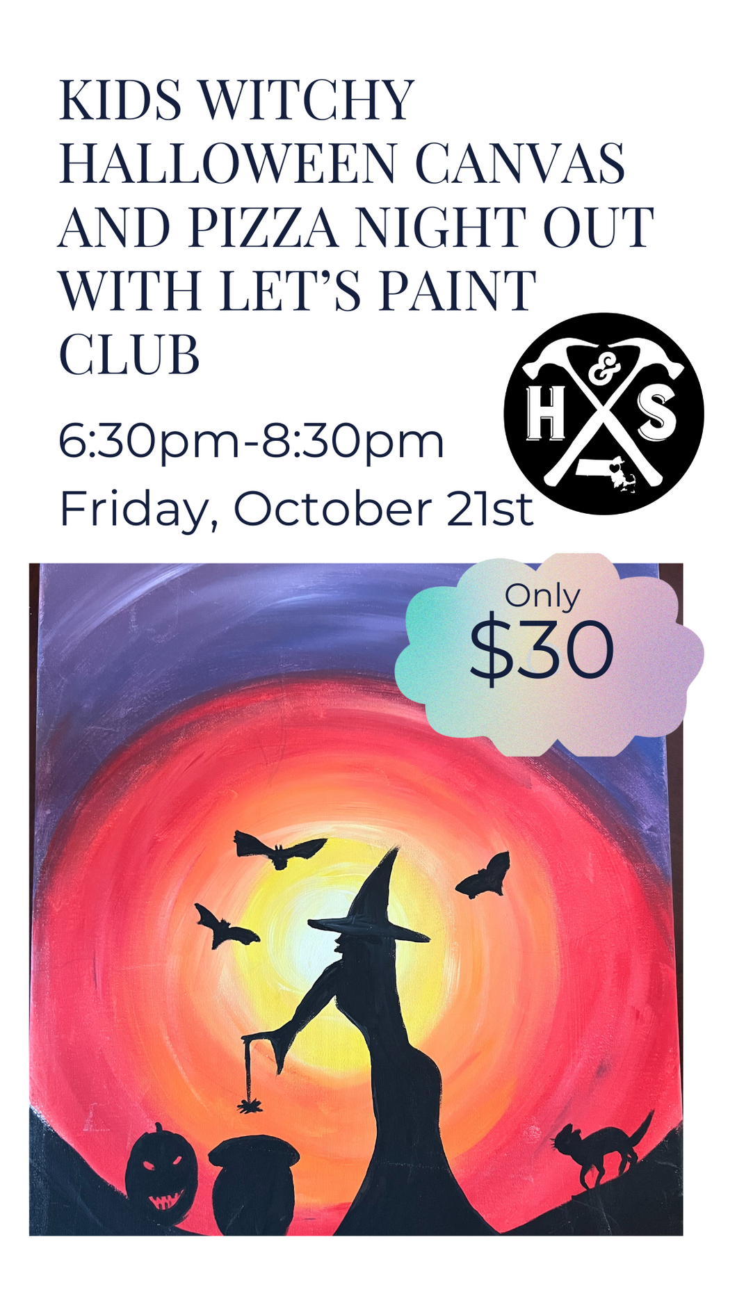 SOLD OUT 10/21/2022 Witchy Kids Canvas and Pizza Kids Night (Kids ages 6 and up drop off event) 6:30pm