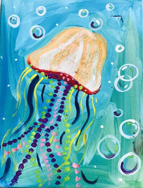 07/24/2019 Kids Summer Class (Ocean Jelly Fish Canvas Painting, Tattoos and Pizza) (Ages 7 and up) 1pm-3pm