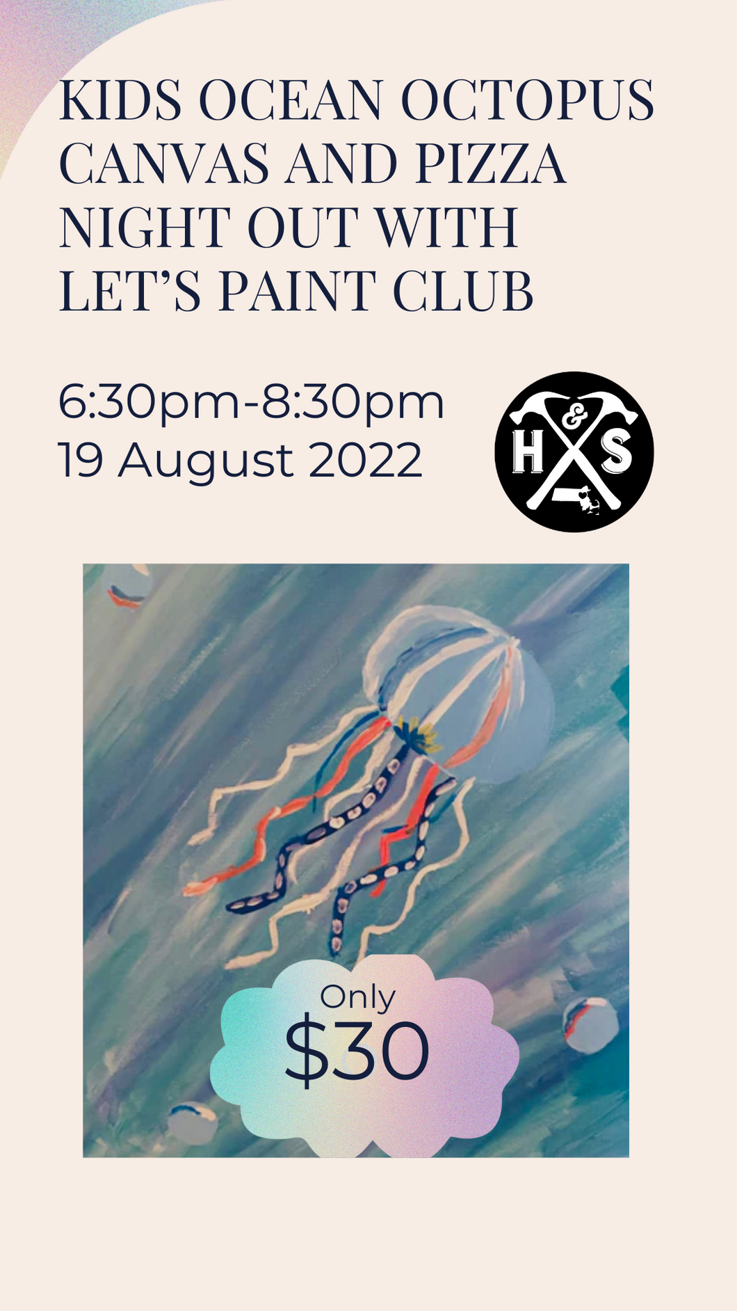 SOLD OUT 08/19/2022 Ocean Octopus Canvas and Pizza Kids Night (Kids ages 6 and up drop off event) 6:30pm
